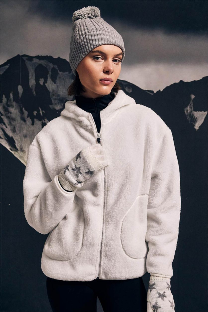 Әйелдерге экру бос пішім бас киімді плюш Кардиган