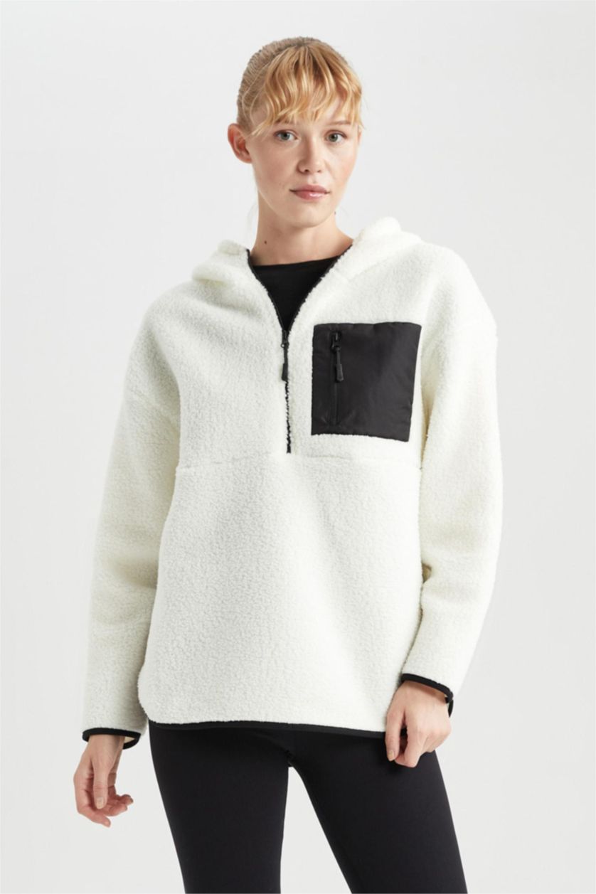 Женщины Бежевый Свитшот стандартного кроя с капюшоном, DeFactoFit