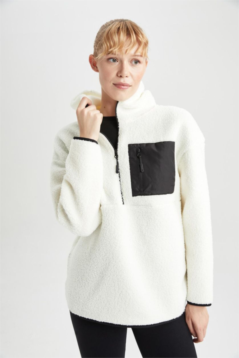 Женщины Бежевый Свитшот стандартного кроя с капюшоном, DeFactoFit