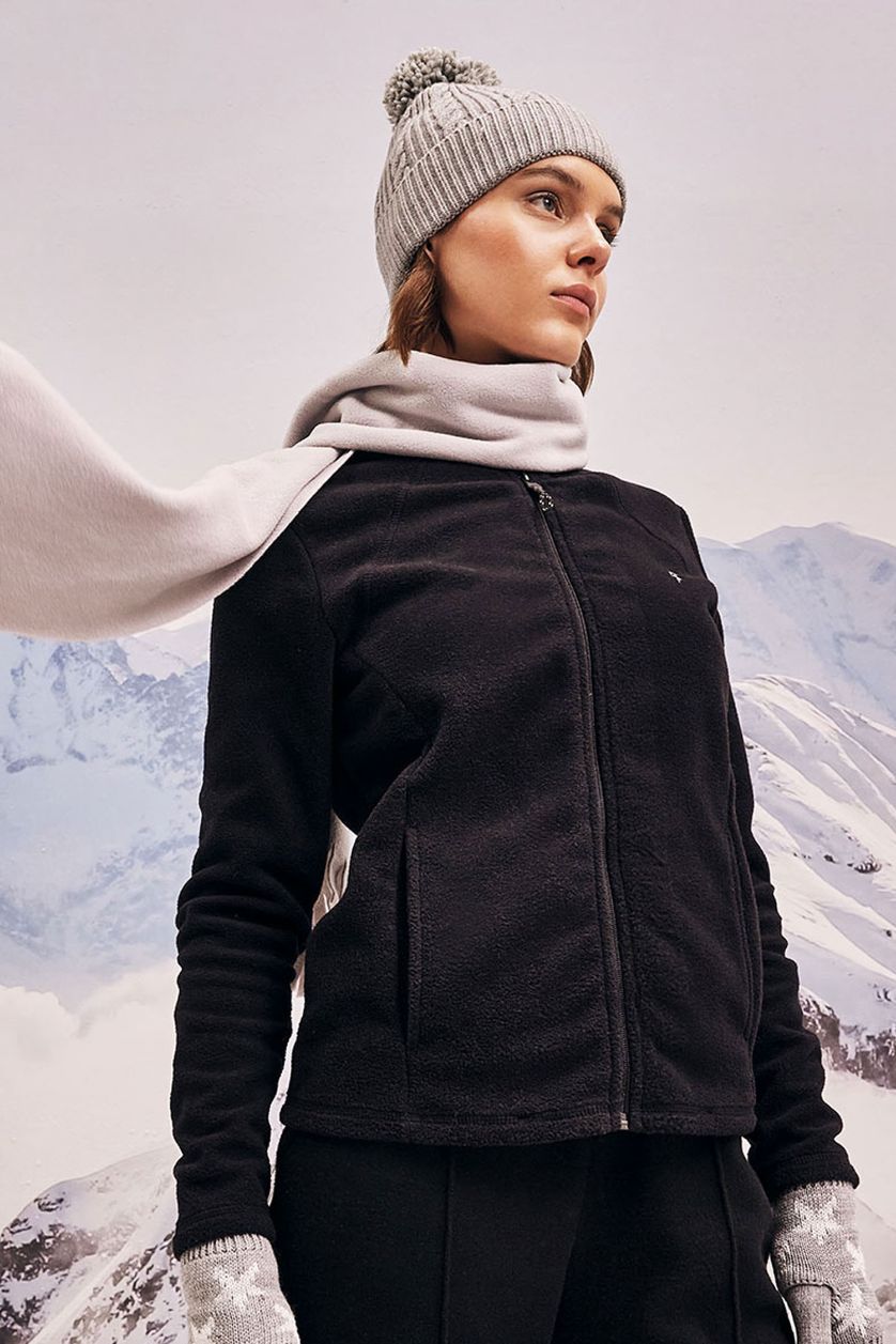 حريمي أسود كارديجان قطيفة بطبعة شعار قصة عادية من DeFactoFit