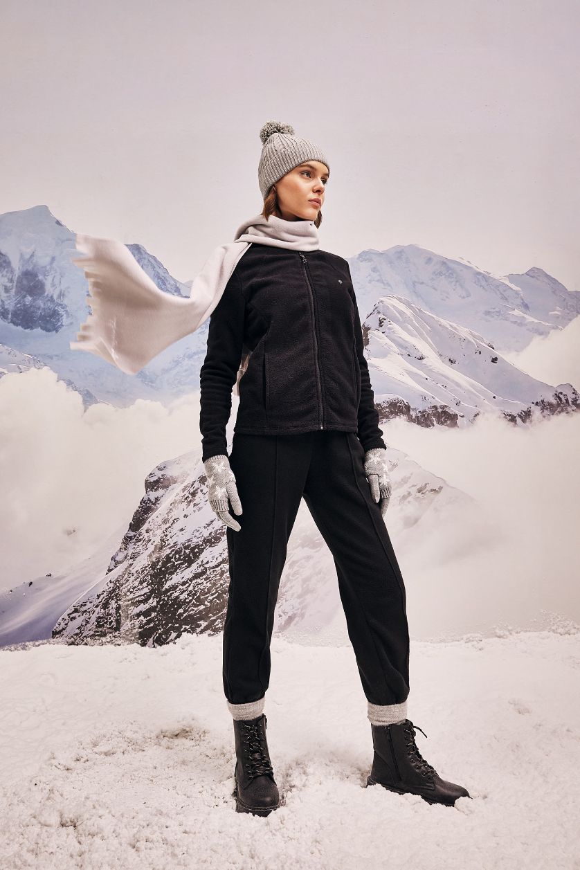 حريمي أسود كارديجان قطيفة بطبعة شعار قصة عادية من DeFactoFit