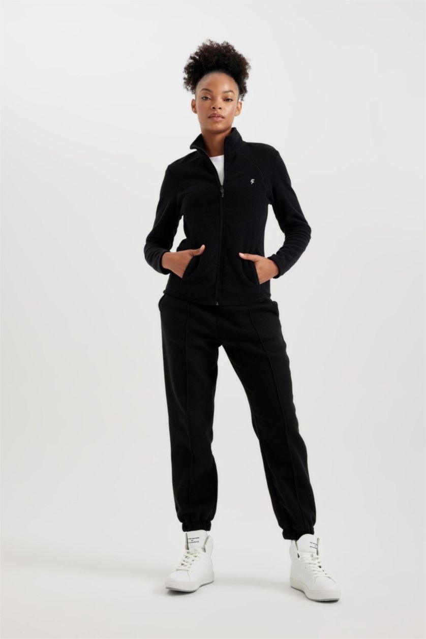 حريمي أسود كارديجان قطيفة بطبعة شعار قصة عادية من DeFactoFit