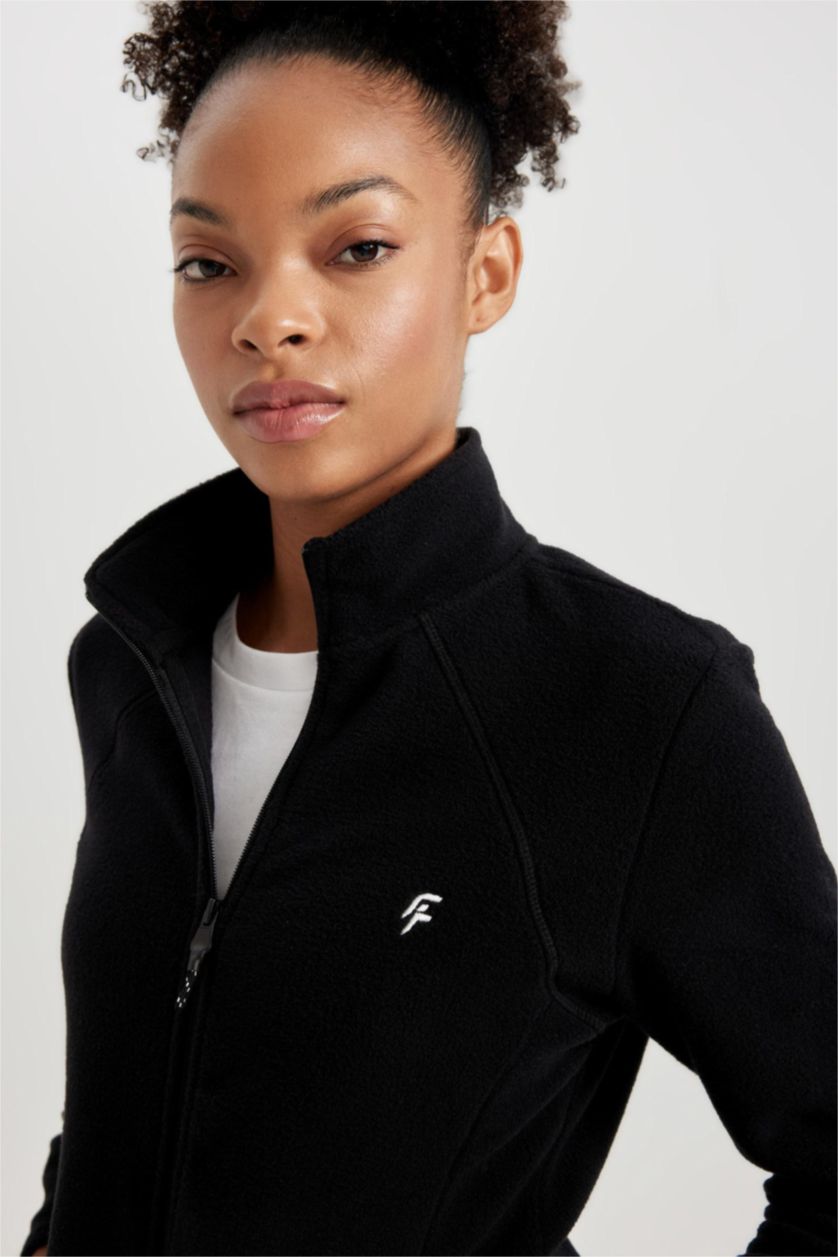 حريمي أسود كارديجان قطيفة بطبعة شعار قصة عادية من DeFactoFit