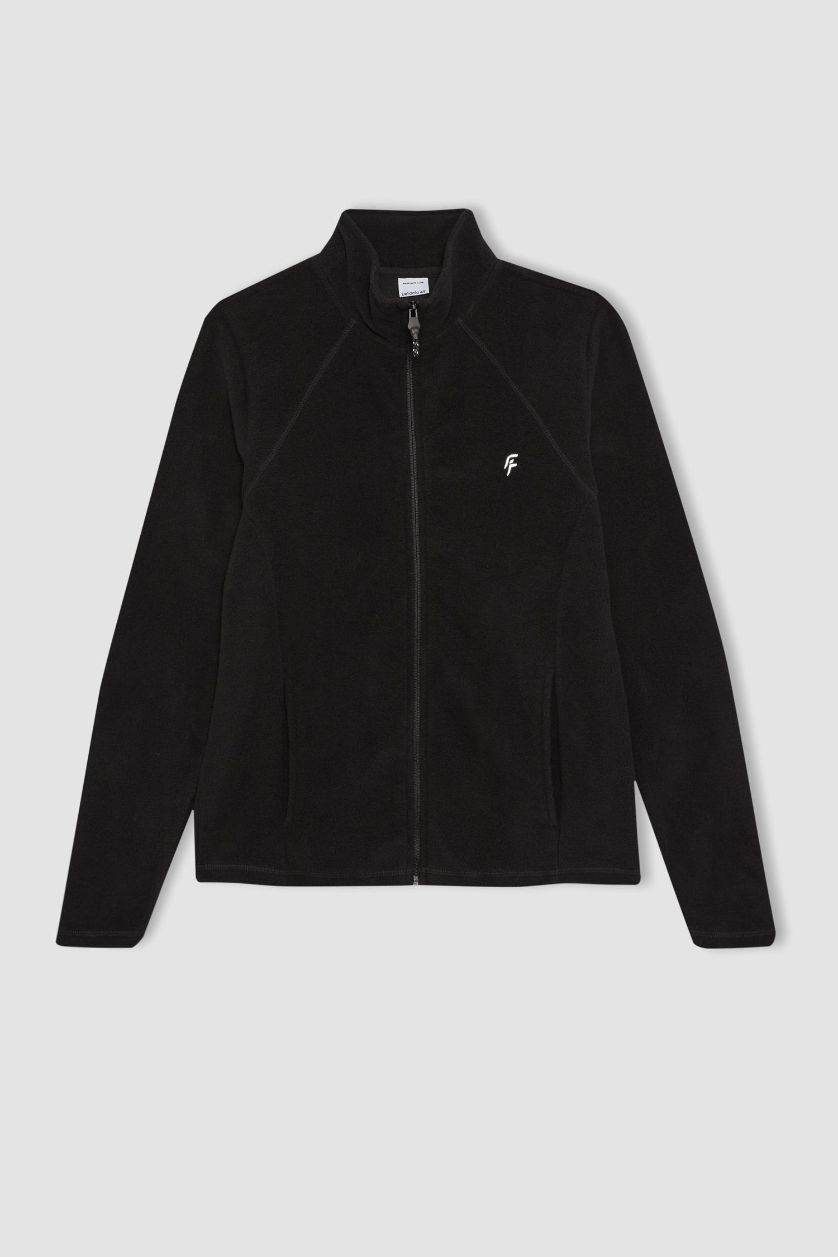 حريمي أسود كارديجان قطيفة بطبعة شعار قصة عادية من DeFactoFit