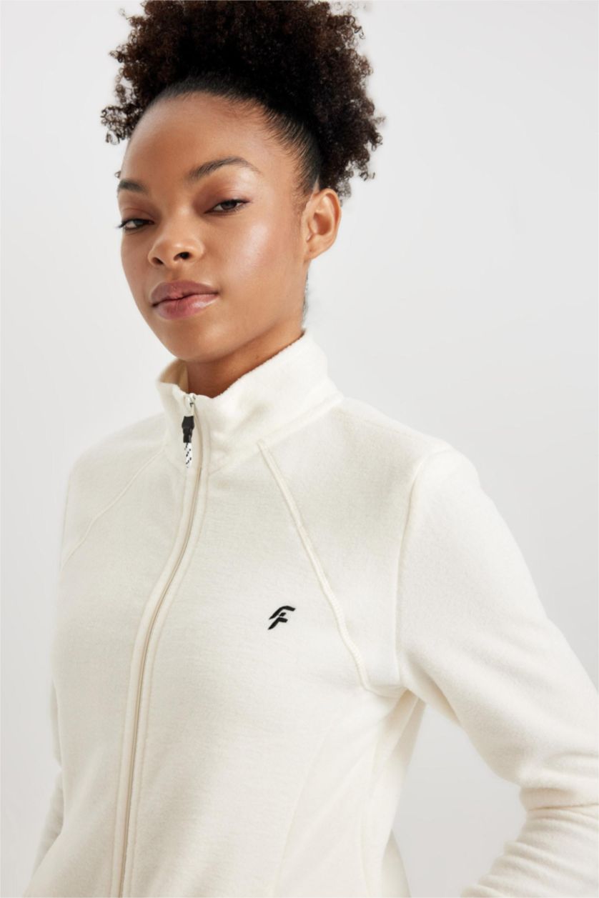 حريمي بيج فاتح كارديجان قطيفة بطبعة شعار قصة عادية من DeFactoFit