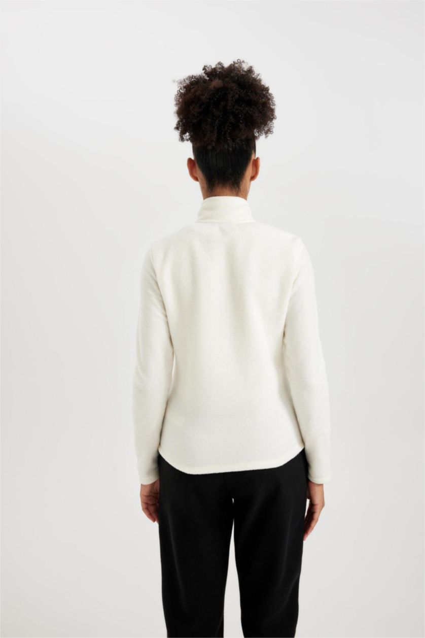 حريمي بيج فاتح كارديجان قطيفة بطبعة شعار قصة عادية من DeFactoFit