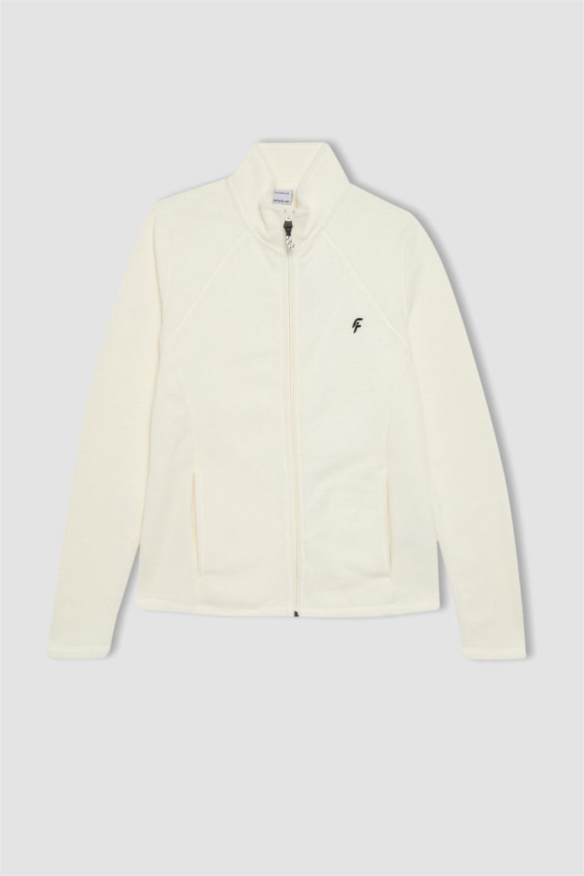 حريمي بيج فاتح كارديجان قطيفة بطبعة شعار قصة عادية من DeFactoFit