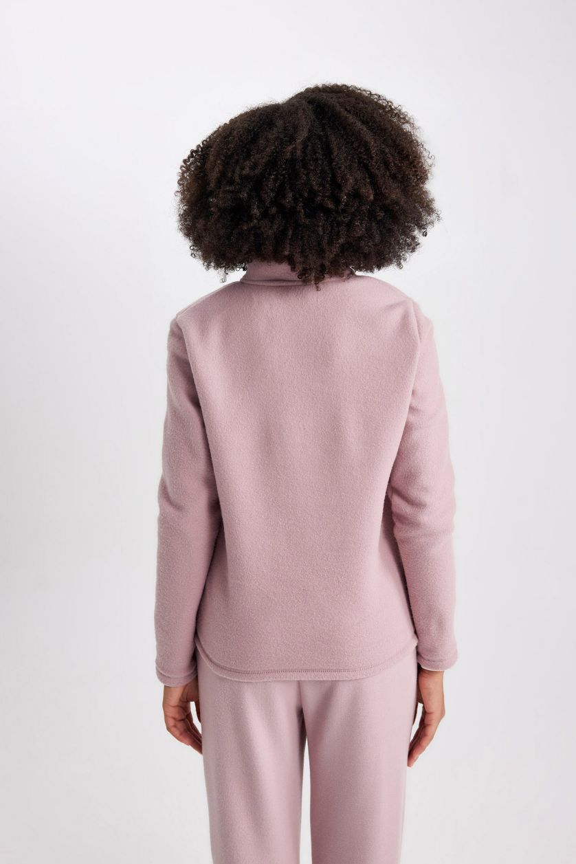 حريمي زهري سويت شيرت قطيفة بطبعة شعار قصة عادية بسوسته