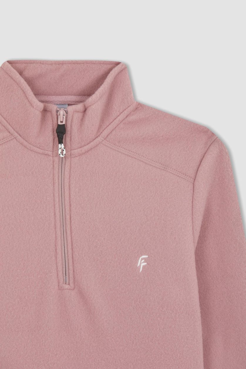 حريمي زهري سويت شيرت قطيفة بطبعة شعار قصة عادية بسوسته