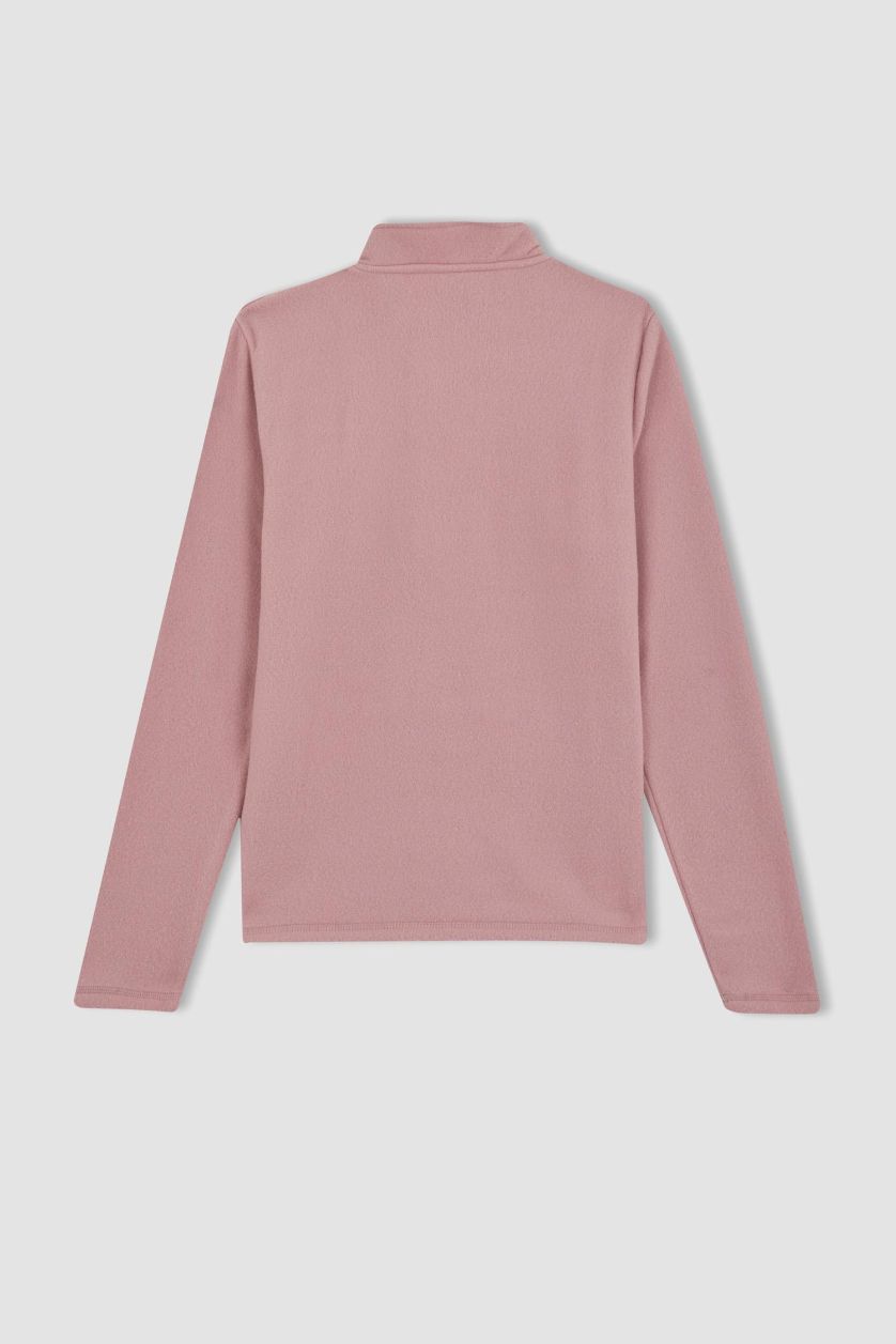 حريمي زهري سويت شيرت قطيفة بطبعة شعار قصة عادية بسوسته