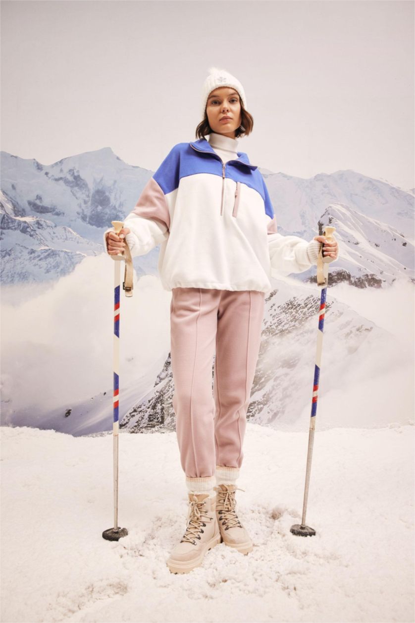 حريمي زهري بنطلون سويت بانتس بطبعة شعار قصة عادية بجيب من DeFactoFit