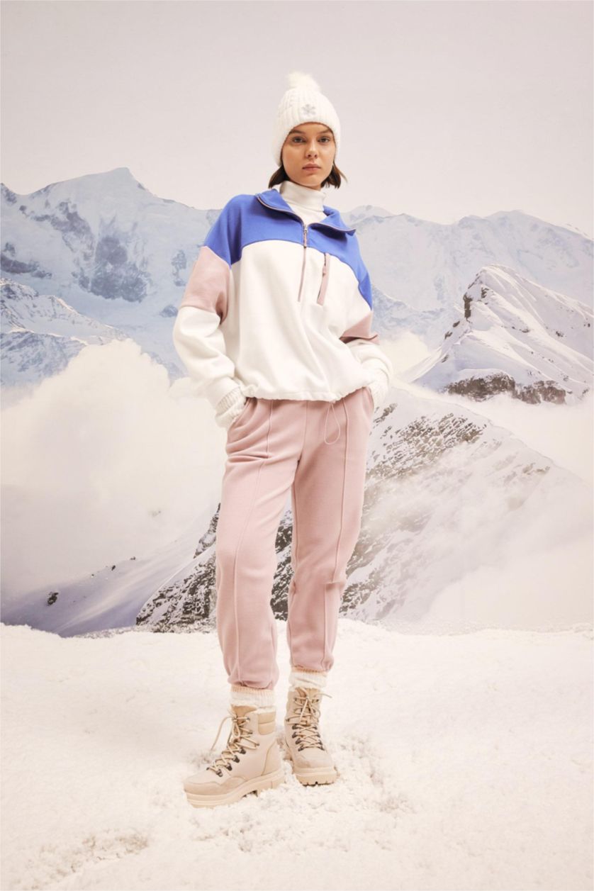 حريمي زهري بنطلون سويت بانتس بطبعة شعار قصة عادية بجيب من DeFactoFit