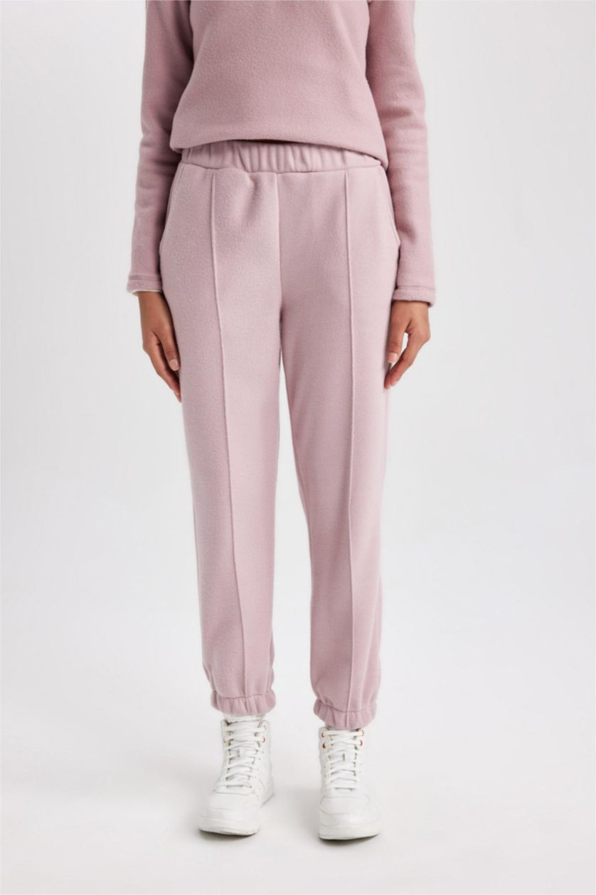 حريمي زهري بنطلون سويت بانتس بطبعة شعار قصة عادية بجيب من DeFactoFit