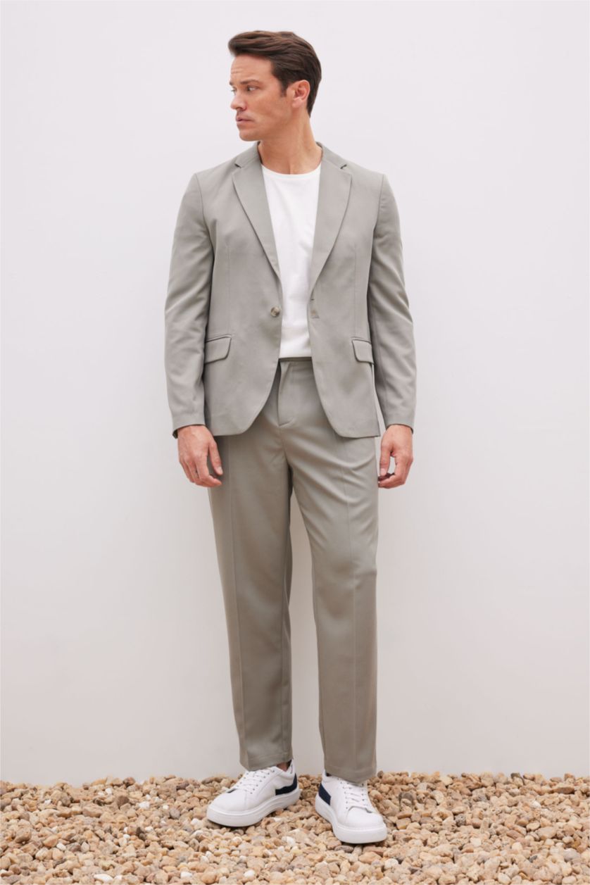 Erkek Haki Relax Fıt Astarlı Blazer Ceket