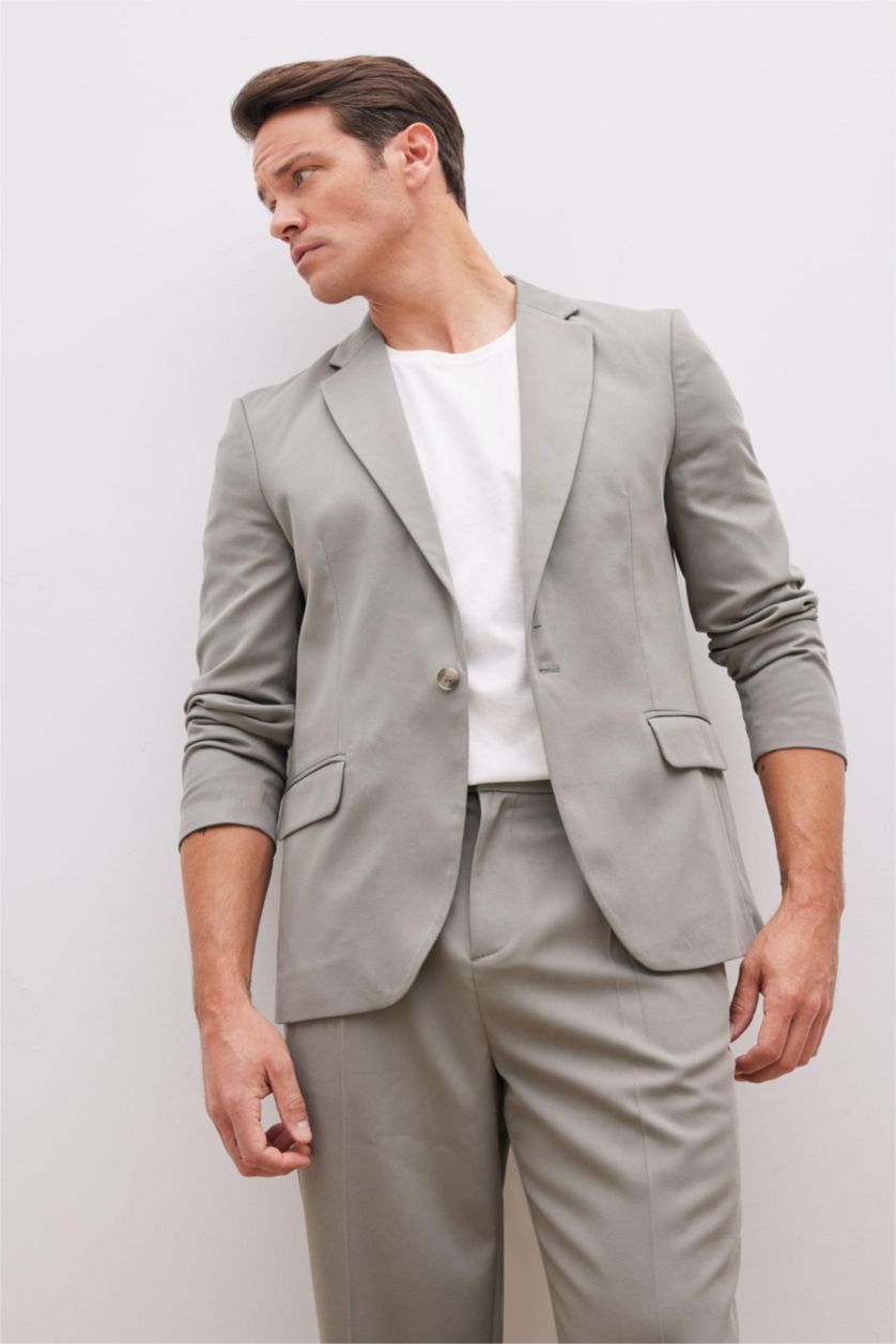Erkek Haki Relax Fıt Astarlı Blazer Ceket