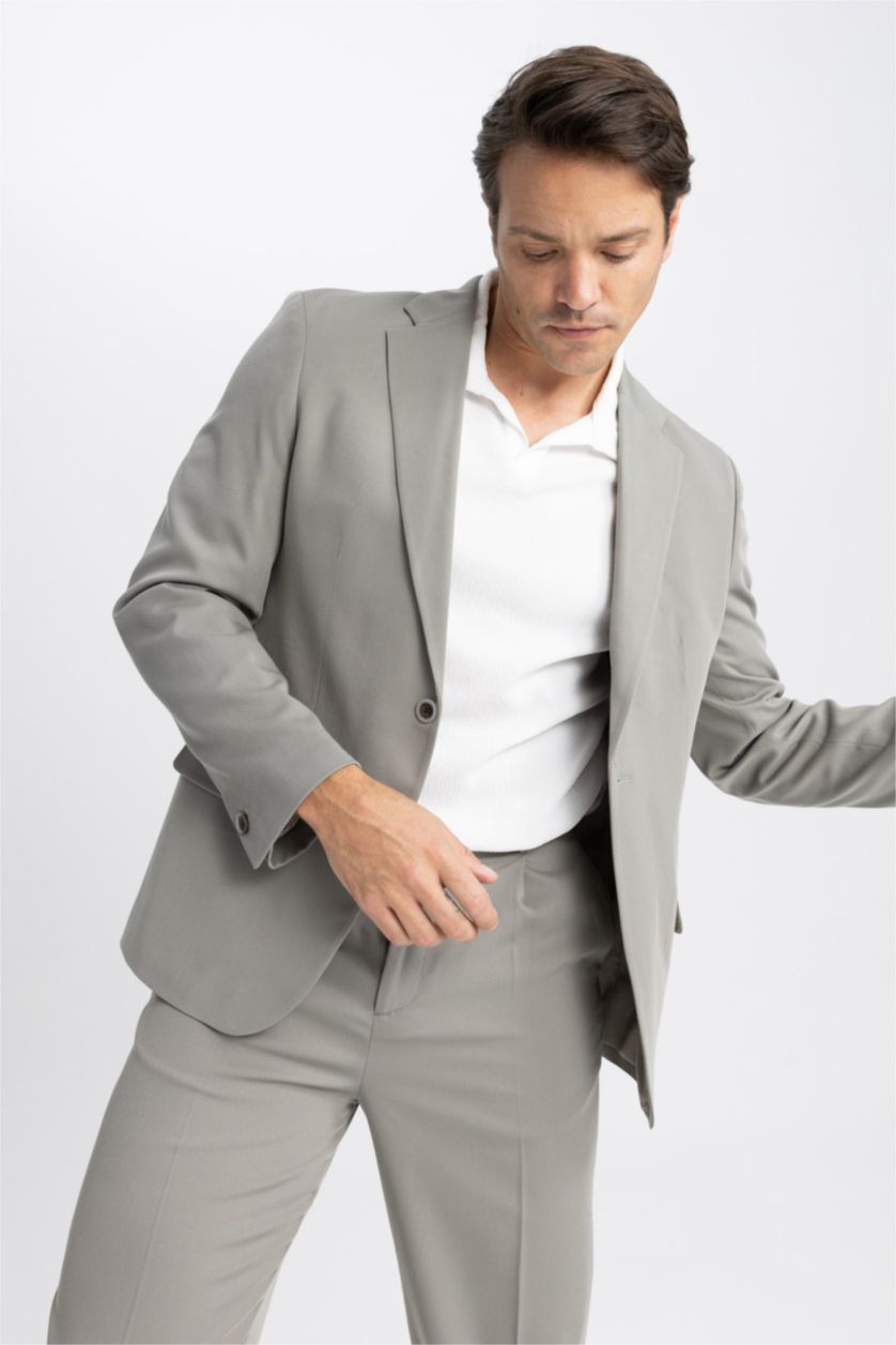 Erkek Haki Relax Fıt Astarlı Blazer Ceket