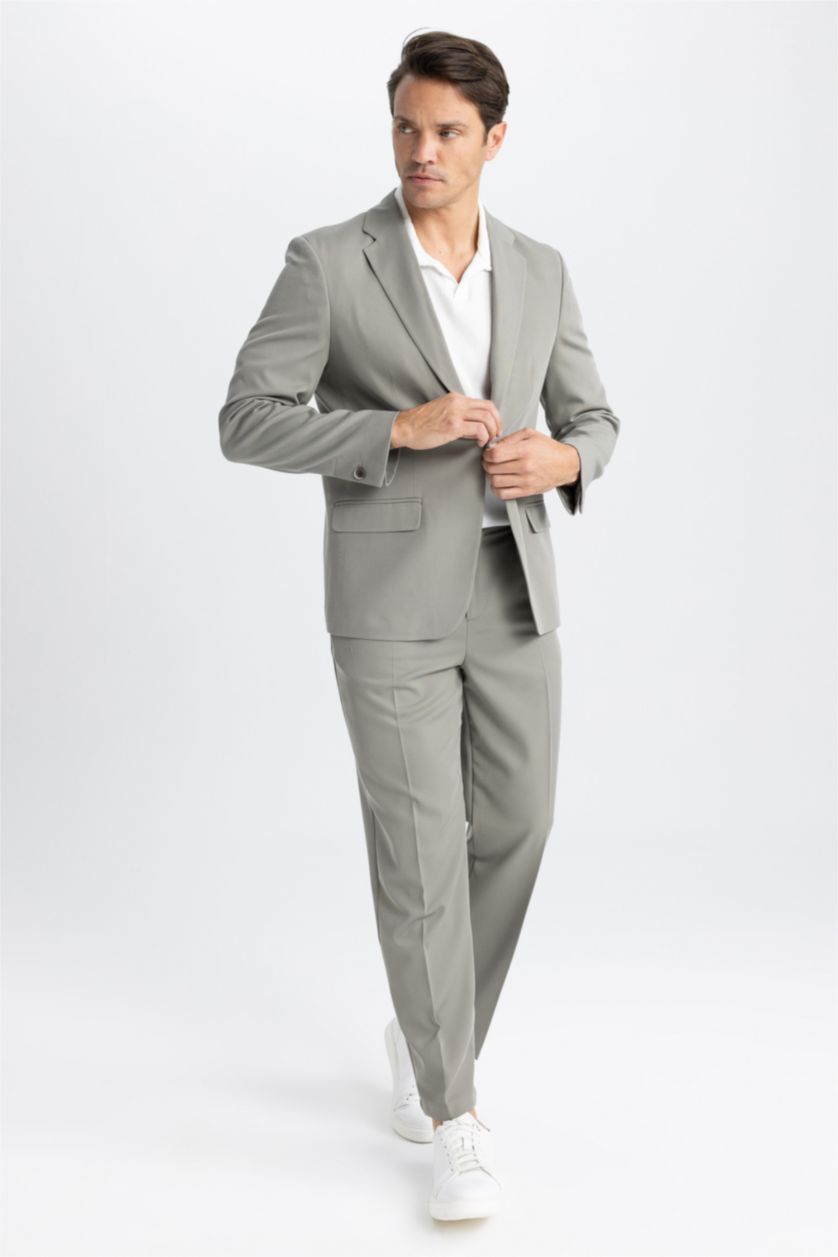 Erkek Haki Relax Fıt Astarlı Blazer Ceket