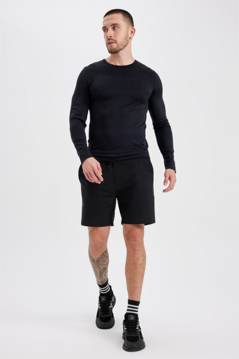 رجال أسود تي شيرت سليم فيت بياقة مستديرة