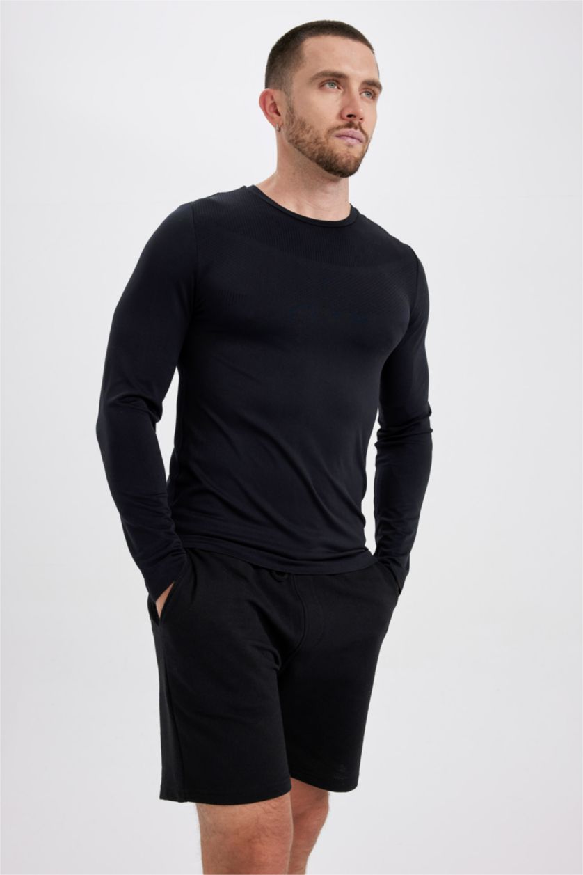 رجال أسود تي شيرت سليم فيت بياقة مستديرة