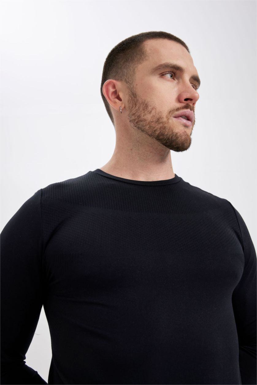 رجال أسود تي شيرت سليم فيت بياقة مستديرة