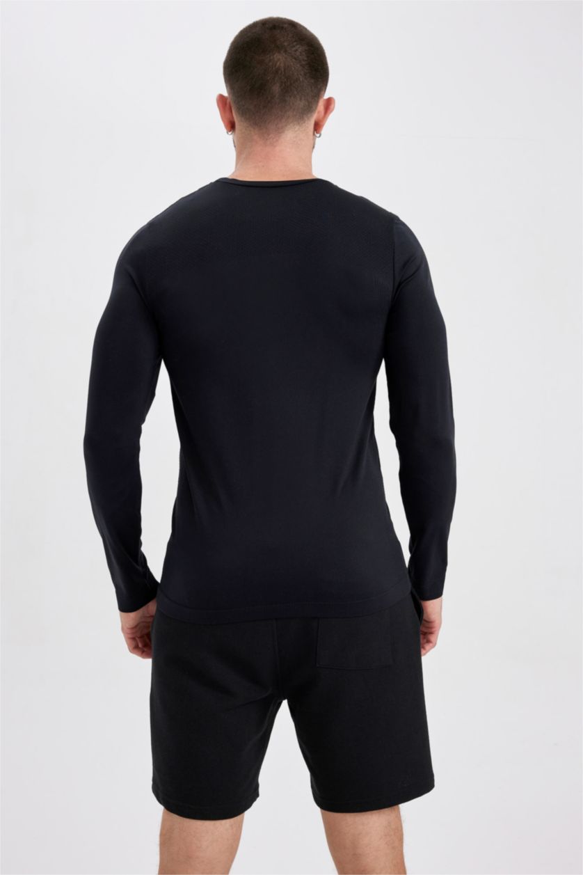 رجال أسود تي شيرت سليم فيت بياقة مستديرة