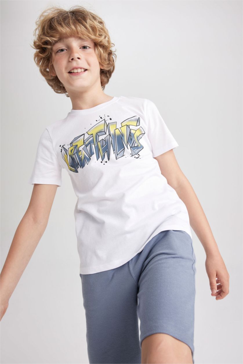 BOYS & TEENS White Boy Short Sleeved 2-piece Set