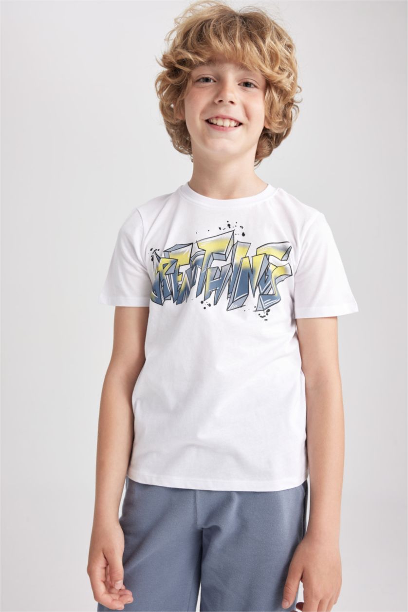 BOYS & TEENS White Boy Short Sleeved 2-piece Set