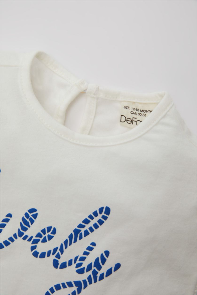 BÉBÉ FILLE Écru Ensemble en Tricot Col Ras Du Cou Slogan Manche Courte BéBé Fille