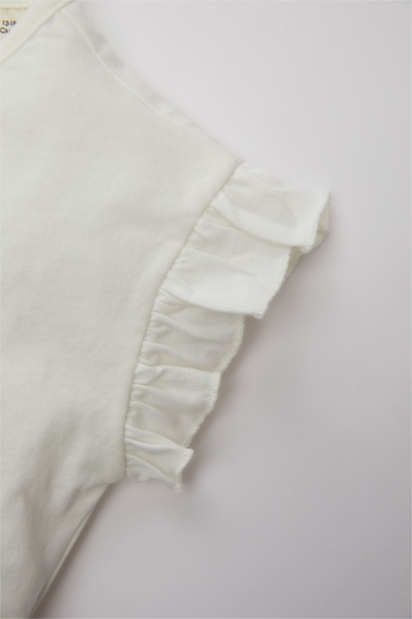 BÉBÉ FILLE Écru Ensemble en Tricot Col Ras Du Cou Slogan Manche Courte BéBé Fille