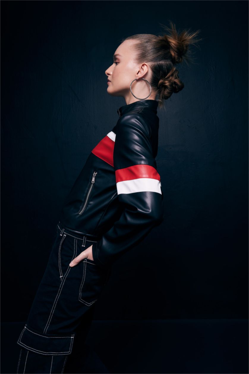 WOMAN Red Regular Fit Faux Leather Jacket