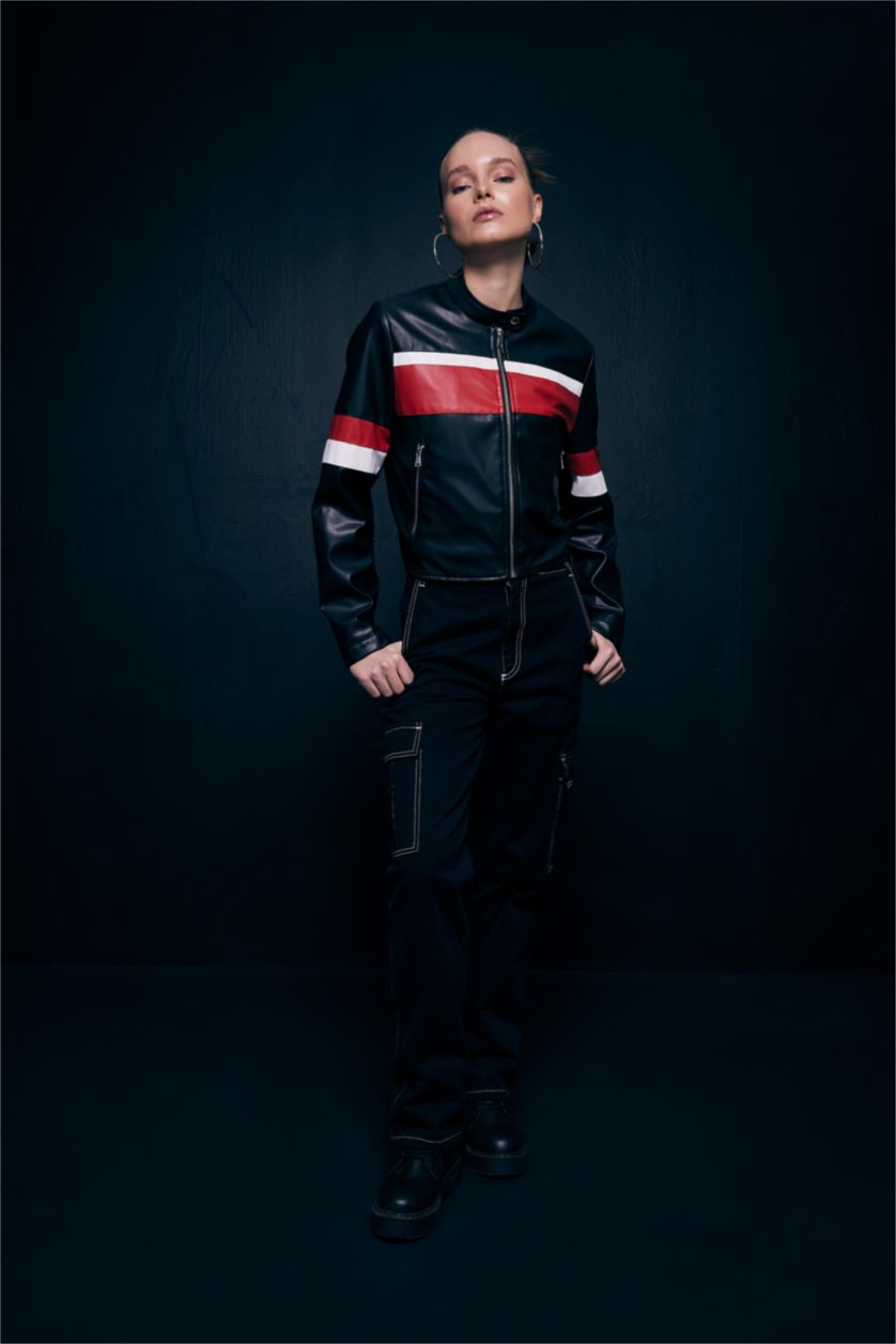 WOMAN Red Regular Fit Faux Leather Jacket