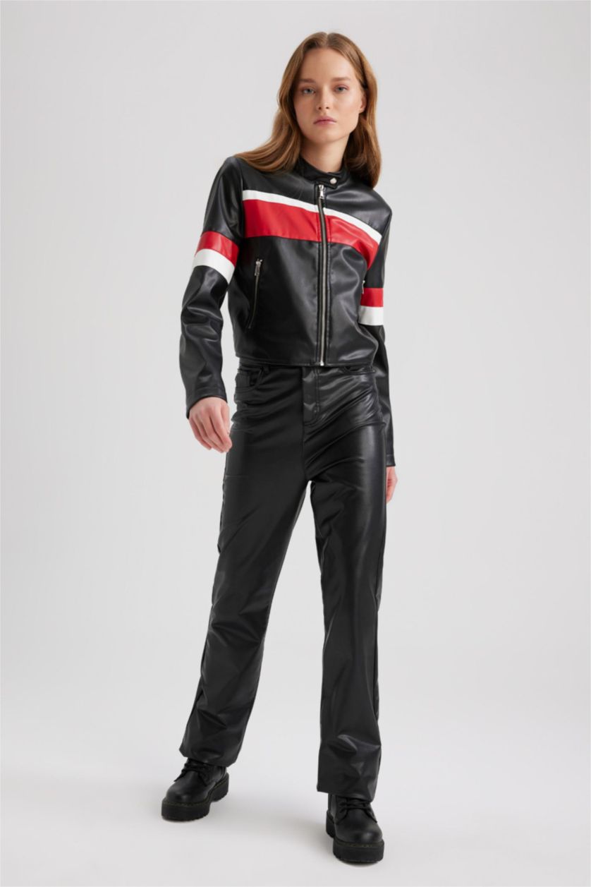 WOMAN Red Regular Fit Faux Leather Jacket