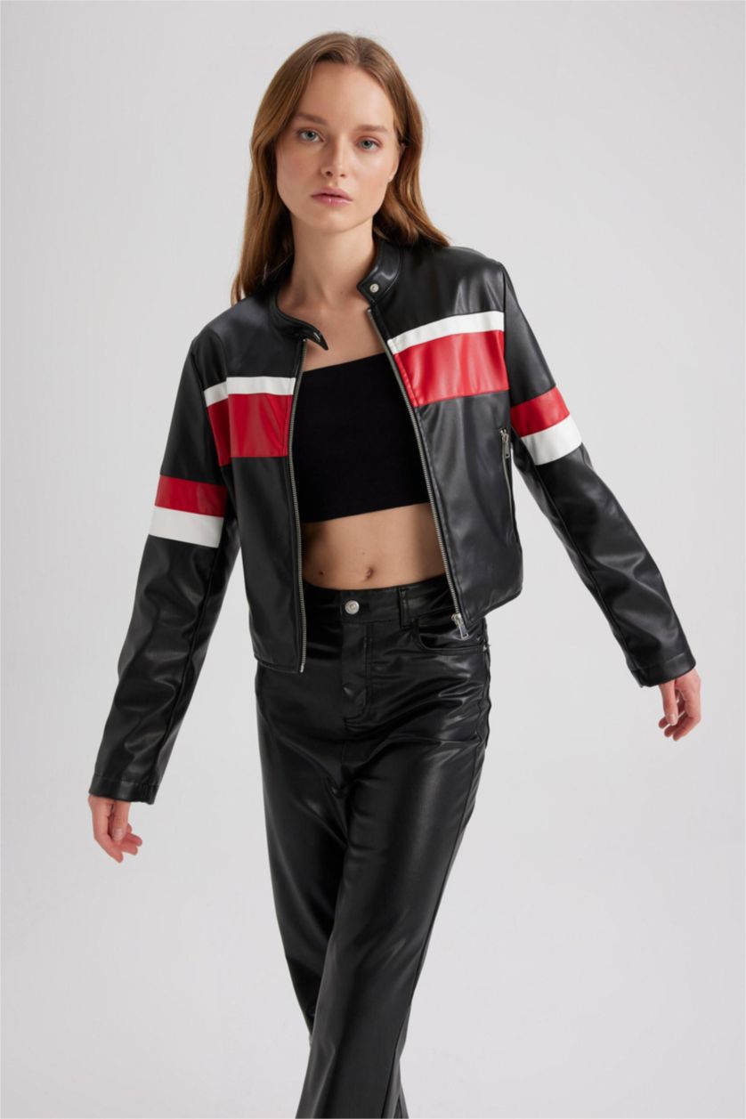 WOMAN Red Regular Fit Faux Leather Jacket