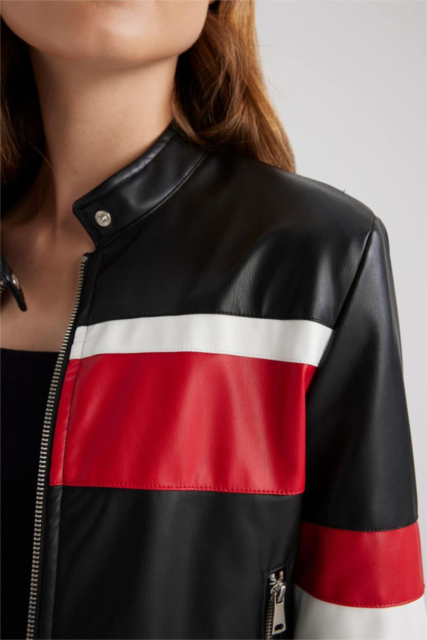WOMAN Red Regular Fit Faux Leather Jacket