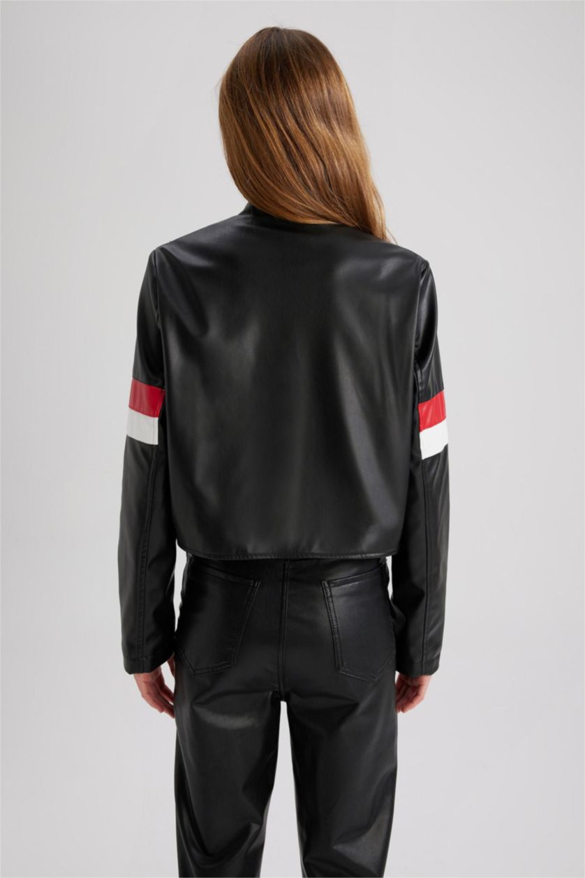 WOMAN Red Regular Fit Faux Leather Jacket