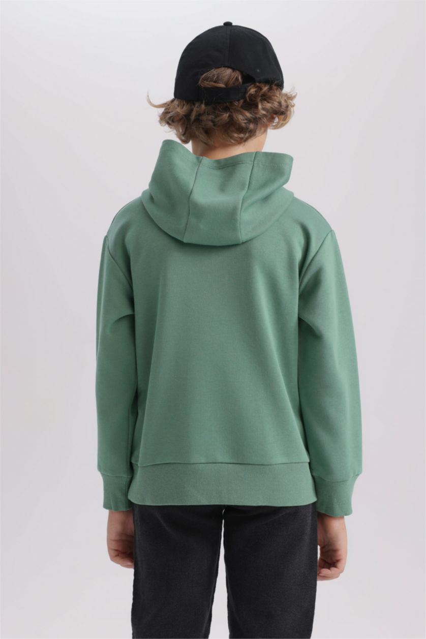 Erkek Çocuk - Genç Erkek Açık Yeşil New Regular Fıt Kapüşonlu Sweatshirt Erkek Çocuk
