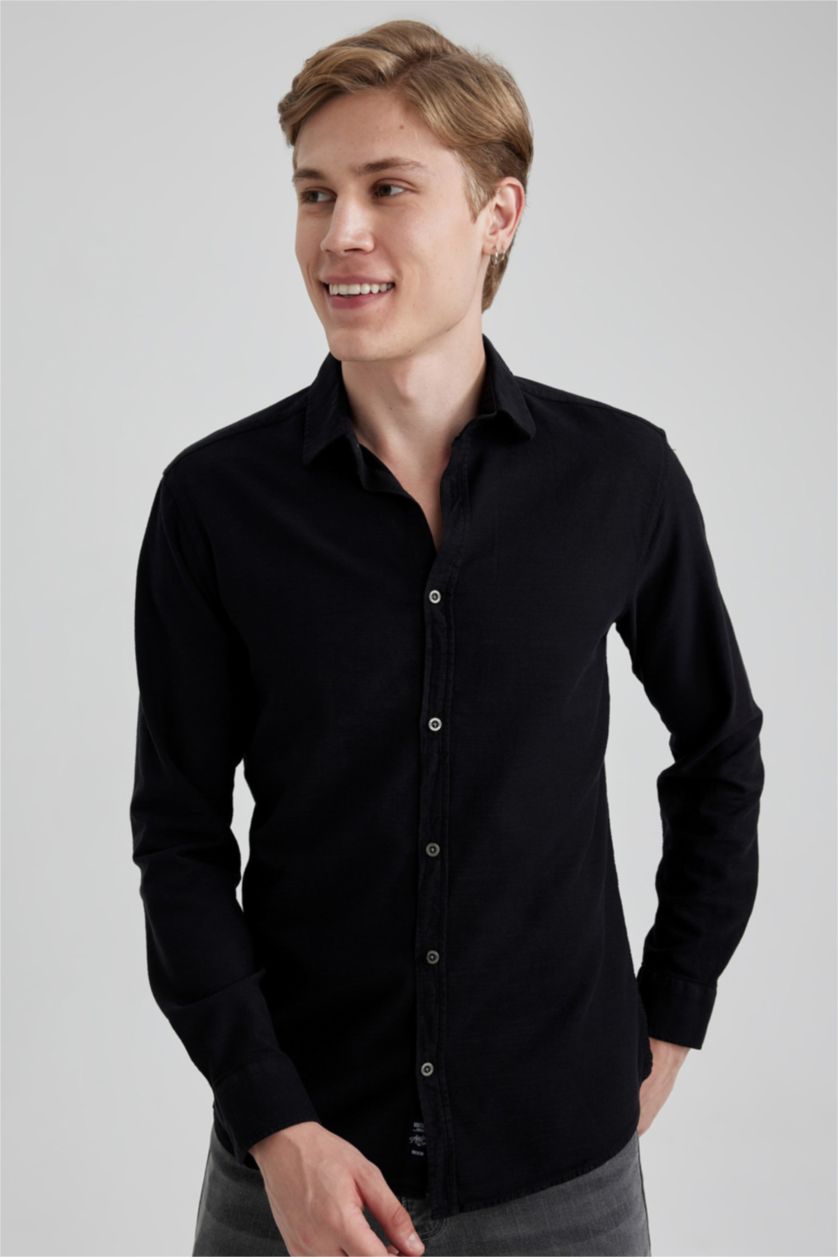 MAN Black Slim Fit Cotton Long Sleeve Shirt