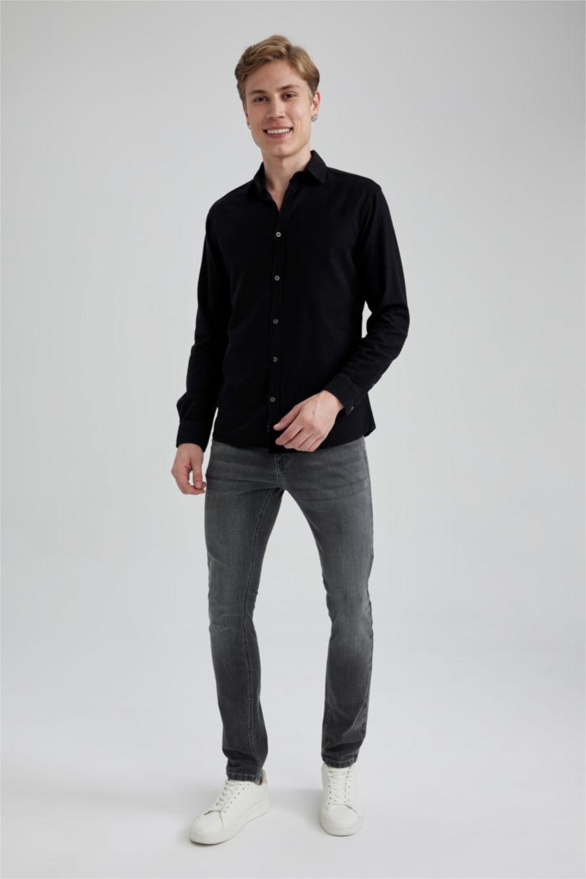 MAN Black Slim Fit Cotton Long Sleeve Shirt