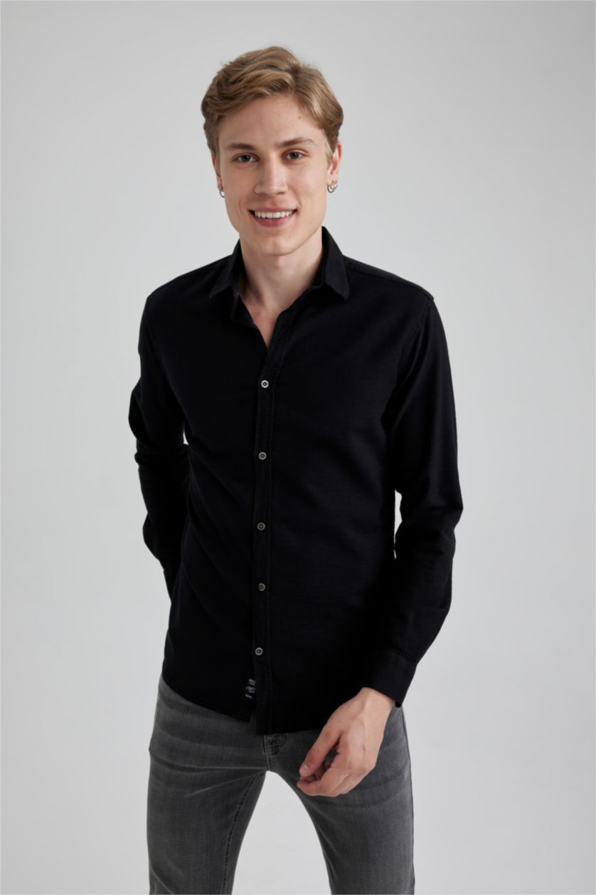 MAN Black Slim Fit Cotton Long Sleeve Shirt
