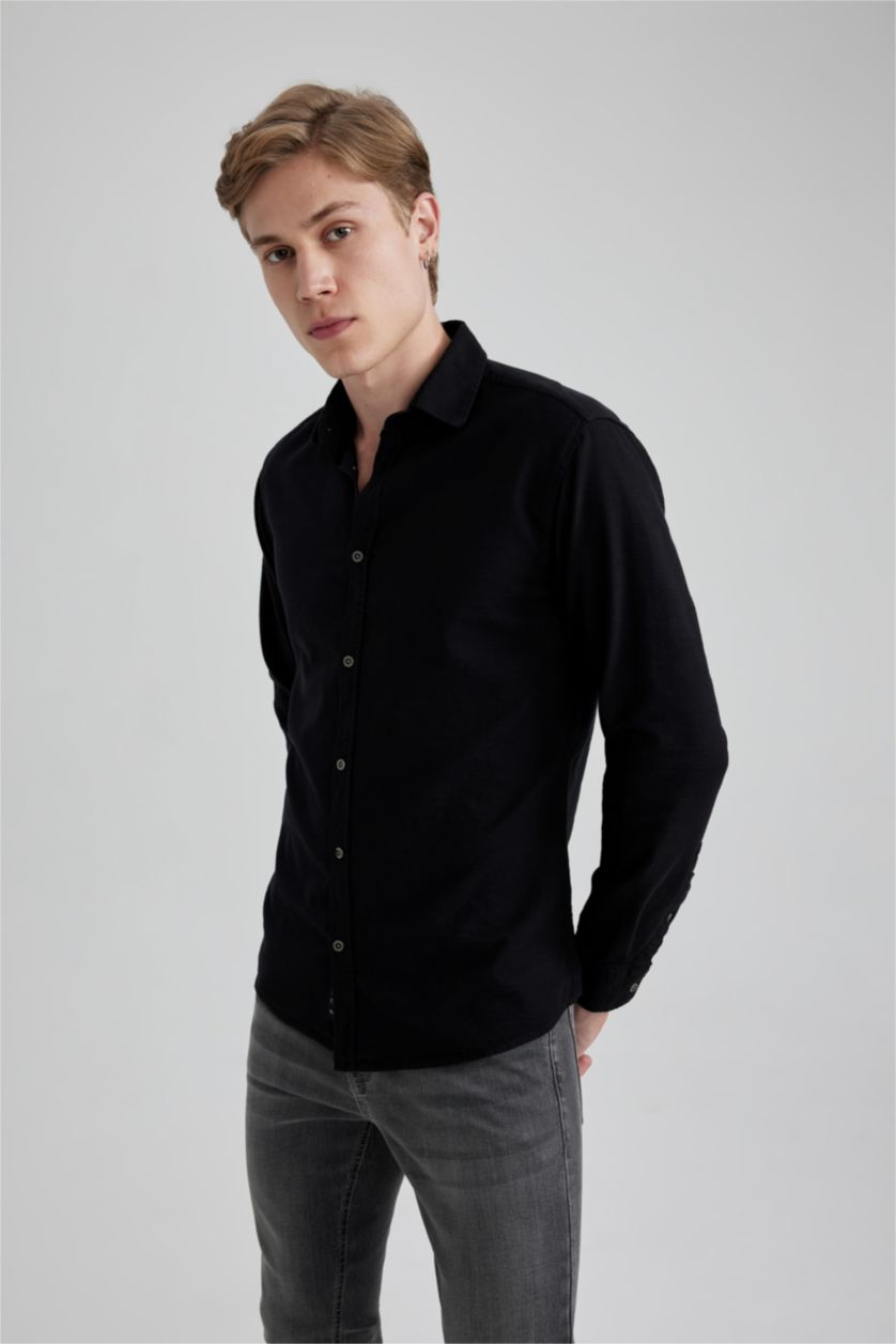 MAN Black Slim Fit Cotton Long Sleeve Shirt