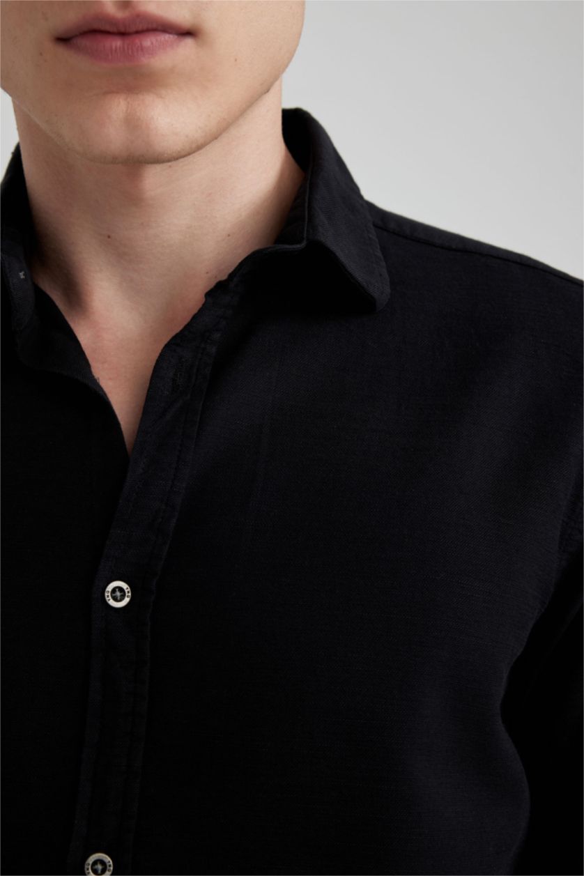 MAN Black Slim Fit Cotton Long Sleeve Shirt