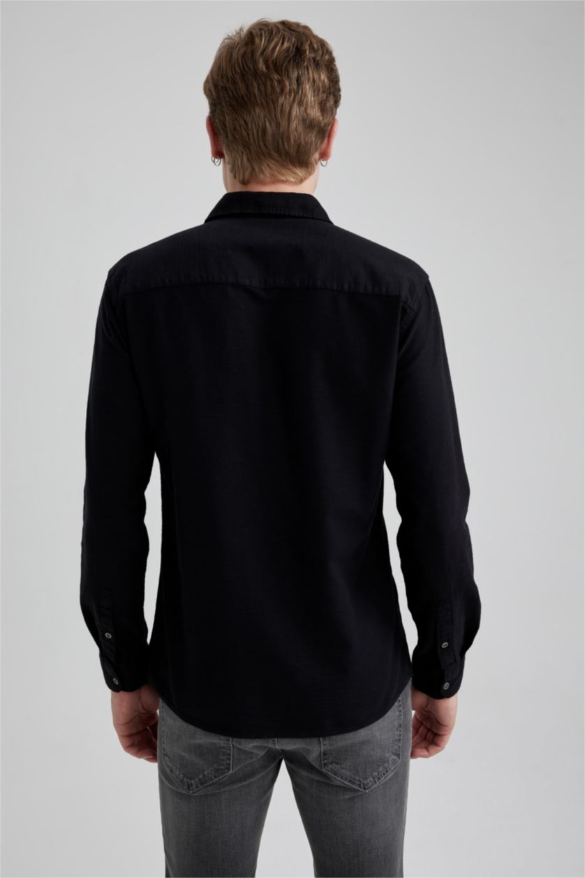 MAN Black Slim Fit Cotton Long Sleeve Shirt