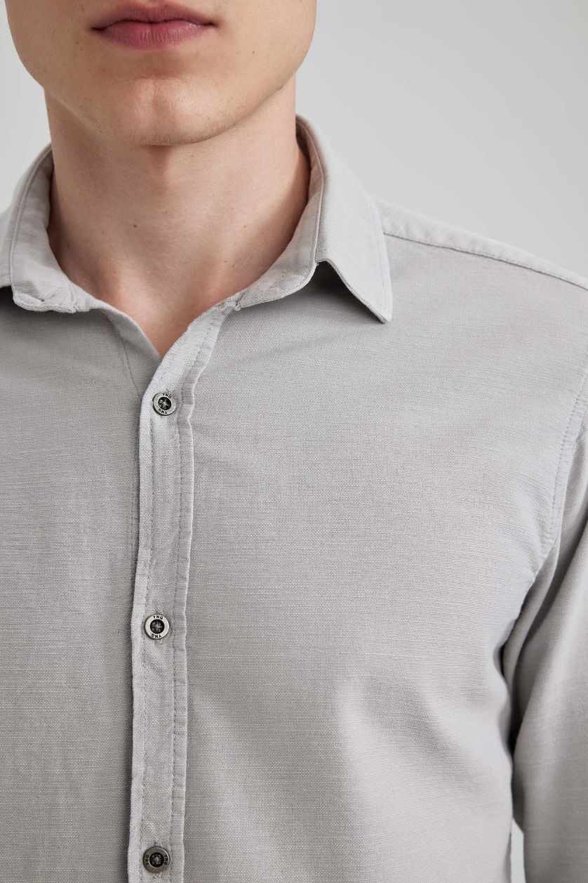 Мужская Светло-серый Рубашка приталенного кроя из хлопка