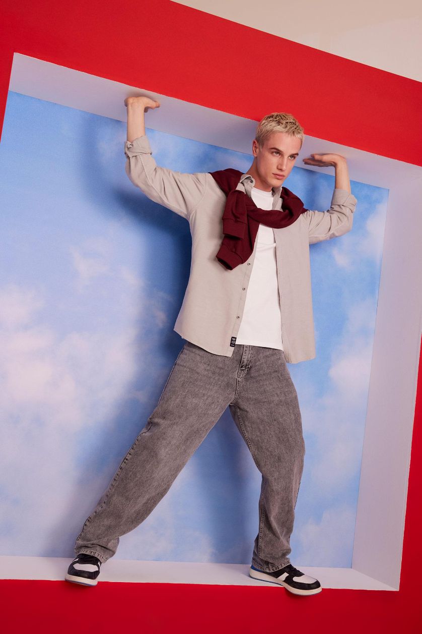 Мужская Светло-серый Рубашка приталенного кроя из хлопка