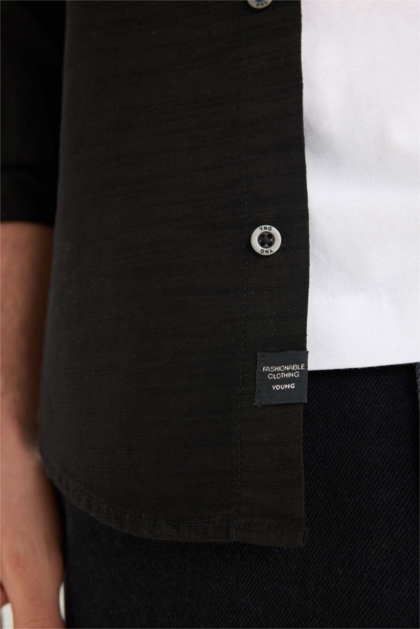 Чоловічий Чорний Сорочка з довгим рукавом приталеного крою з бавовни для чоловіків