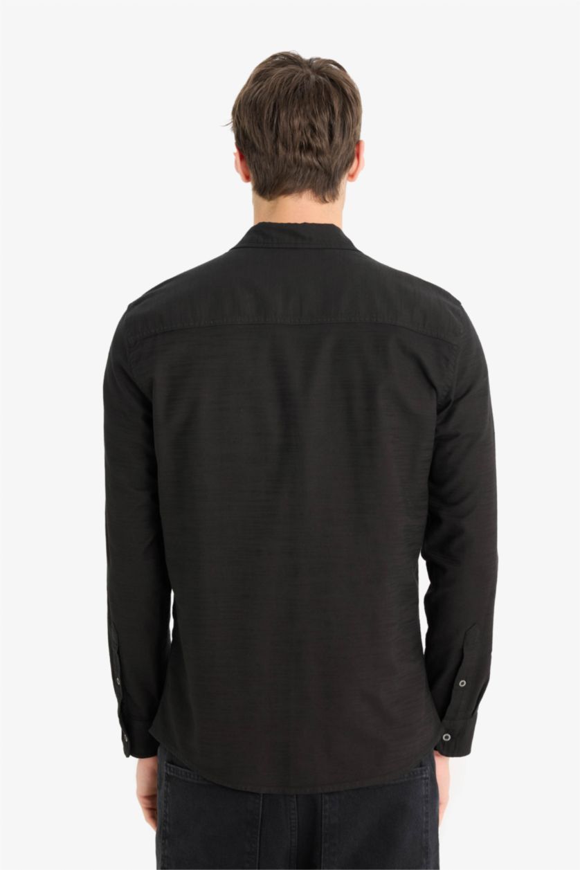 Чоловічий Чорний Сорочка з довгим рукавом приталеного крою з бавовни для чоловіків