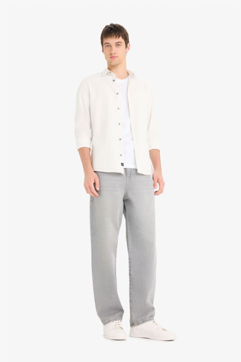 Ерлер экру Облегающая хлопковая рубашка с длинными рукавами.