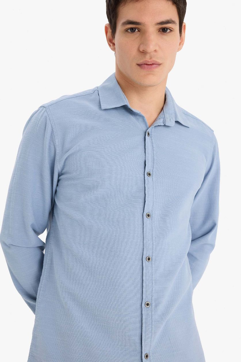 Man Blue Slim Fit Cotton Long Sleeve Shirt