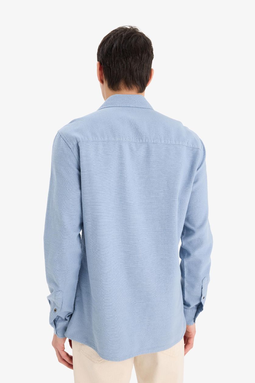 Man Blue Slim Fit Cotton Long Sleeve Shirt