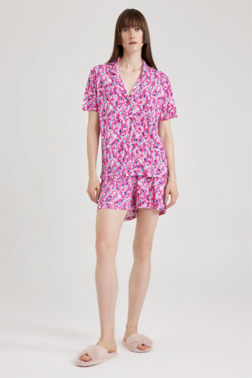 WOMAN Dark Pink Fall in Love Regular Fit Patterned Short Sleeve Pyjamas Set